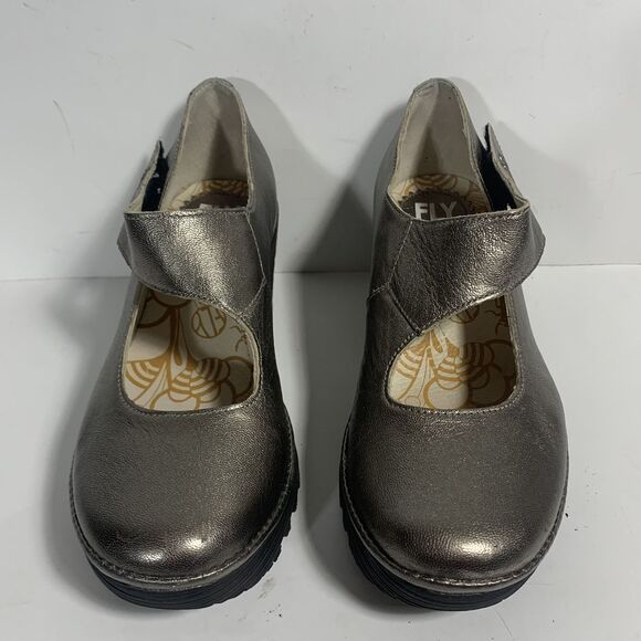 Fly London Yasi Metallic Bronze Leather Platform Wedge Shoes - EUR 37 W - Picture 5 of 16